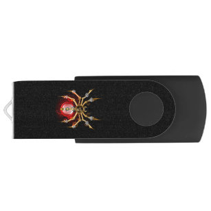 Steampunk spider on black USB flash drive