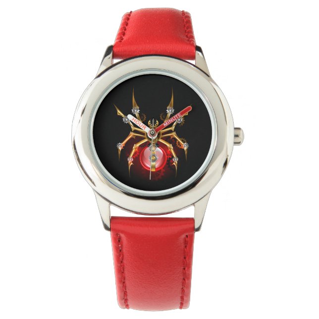 Steampunk spider on black watch (Front)