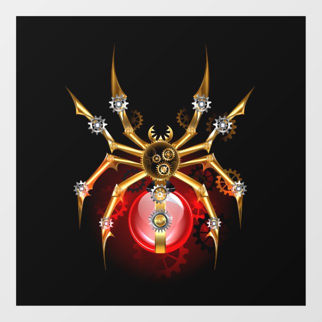 Steampunk spider on black window cling (Sheet)
