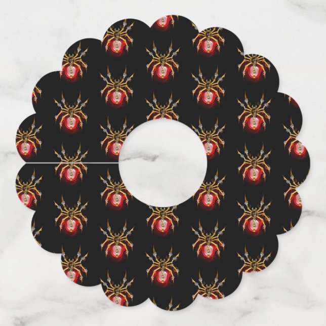 Steampunk spider on black wine glass tag (Front)