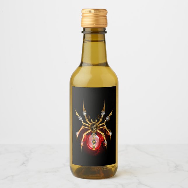 Steampunk spider on black wine label (Front)