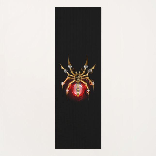 Steampunk spider on black yoga mat (Front)