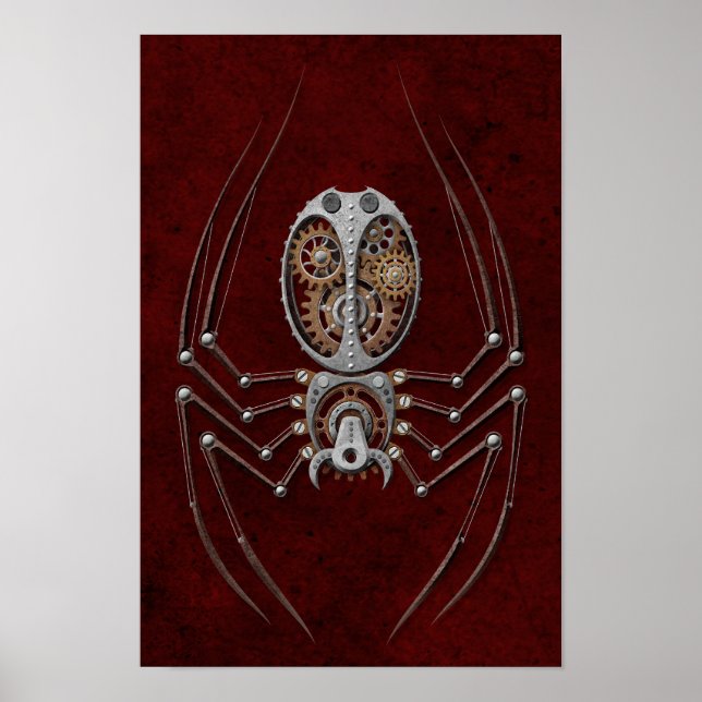 Steampunk Spider on Deep Red Poster (Front)