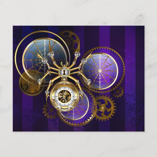 Steampunk Spider on Purple Background (Front)