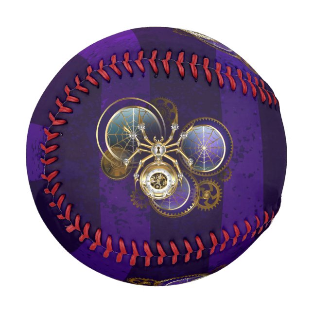 Steampunk Spider on Purple Background Baseball (Front Left)