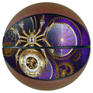 Steampunk Spider on Purple Background Basketball