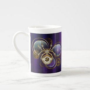 Steampunk Spider on Purple Background Bone China Mug