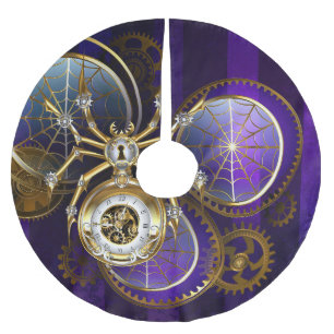 Steampunk Spider on Purple Background Brushed Polyester Tree Skirt