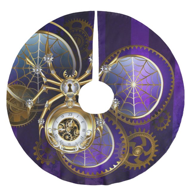 Steampunk Spider on Purple Background Brushed Polyester Tree Skirt (Front)