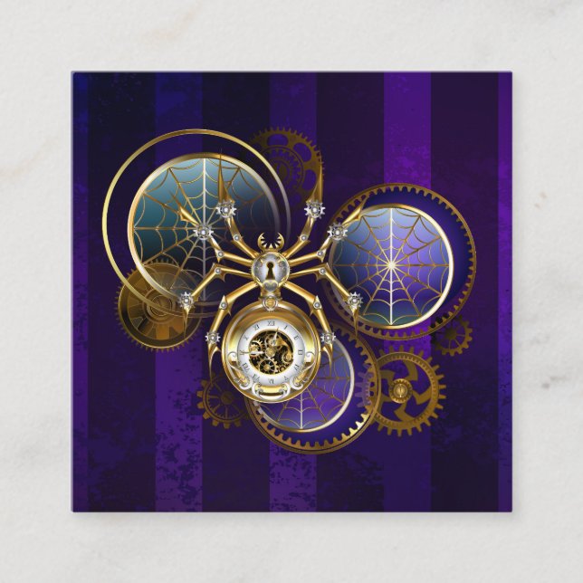 Steampunk Spider on Purple Background Calling Card (Front)