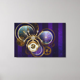 Steampunk Spider on Purple Background Canvas Print