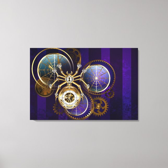 Steampunk Spider on Purple Background Canvas Print (Front)