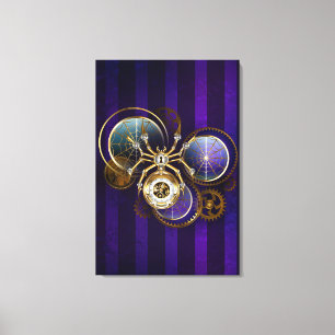Steampunk Spider on Purple Background Canvas Print