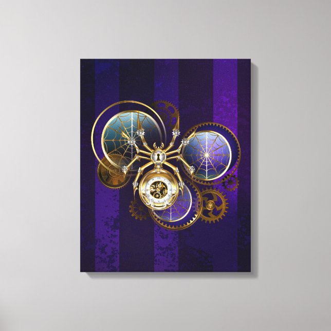 Steampunk Spider on Purple Background Canvas Print (Front)