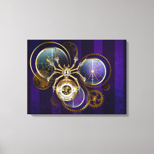 Steampunk Spider on Purple Background Canvas Print