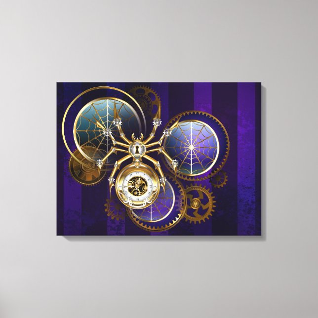 Steampunk Spider on Purple Background Canvas Print (Front)