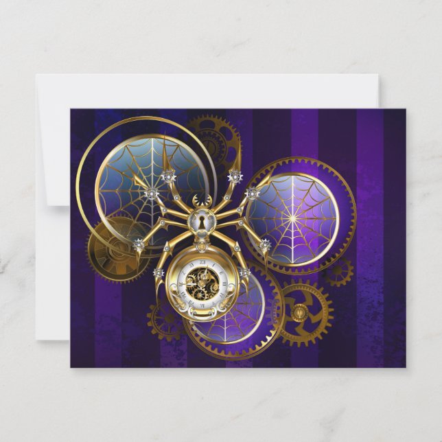 Steampunk Spider on Purple Background Card (Front)