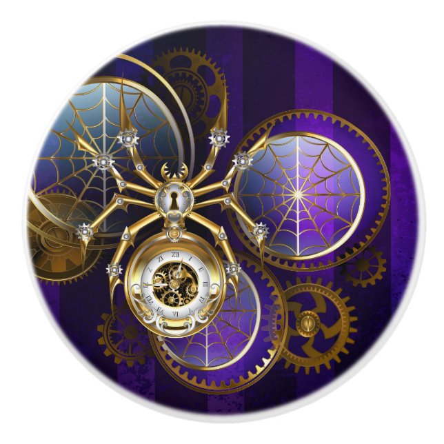 Steampunk Spider on Purple Background Ceramic Knob (Front)