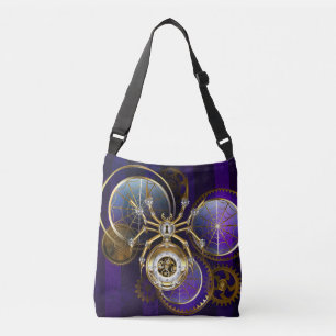 Steampunk Spider on Purple Background Crossbody Bag