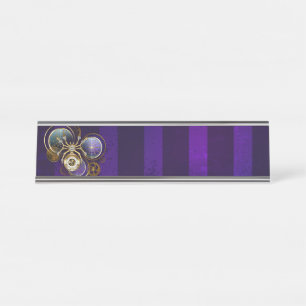 Steampunk Spider on Purple Background Desk Name Plate