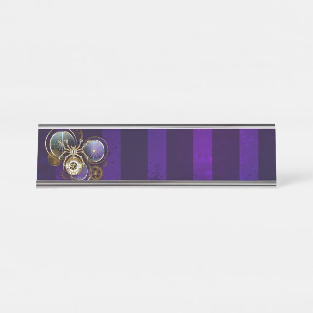 Steampunk Spider on Purple Background Desk Name Plate (Front)
