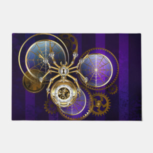 Steampunk Spider on Purple Background Doormat