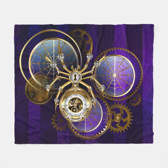 Steampunk Spider on Purple Background Fleece Blanket (Front (Horizontal))