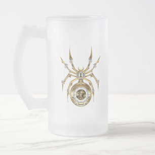 Steampunk Spider on Purple Background Frosted Glass Beer Mug