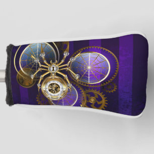 Steampunk Spider on Purple Background Golf Head Cover