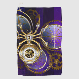 Steampunk Spider on Purple Background Golf Towel