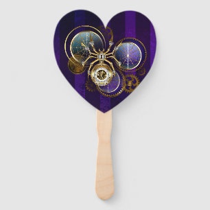Steampunk Spider on Purple Background Hand Fan
