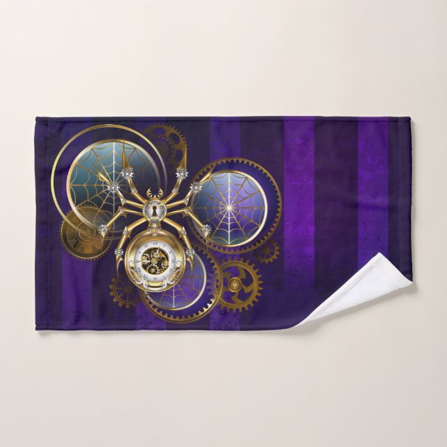 Steampunk Spider on Purple Background Hand Towel (Hand Towel)
