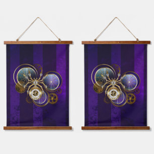 Steampunk Spider on Purple Background Hanging Tapestry