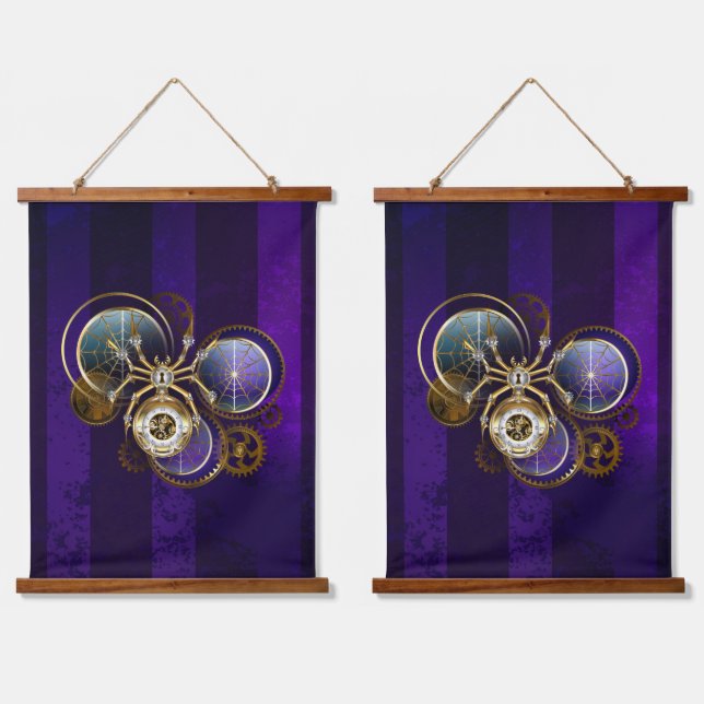 Steampunk Spider on Purple Background Hanging Tapestry (Double)