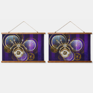 Steampunk Spider on Purple Background Hanging Tapestry