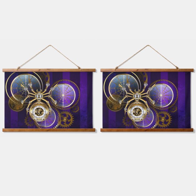 Steampunk Spider on Purple Background Hanging Tapestry (Double)