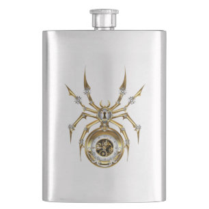 Steampunk Spider on Purple Background Hip Flask