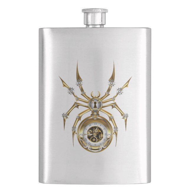 Steampunk Spider on Purple Background Hip Flask (Front)