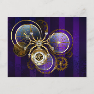 Steampunk Spider on Purple Background Holiday Postcard