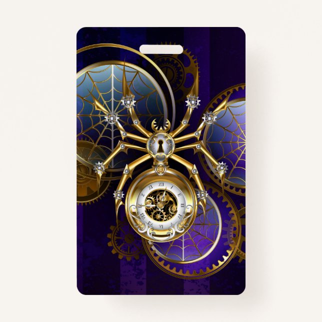 Steampunk Spider on Purple Background ID Badge (Front)