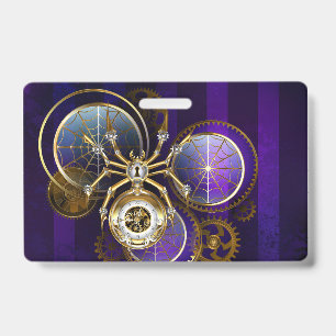 Steampunk Spider on Purple Background ID Badge