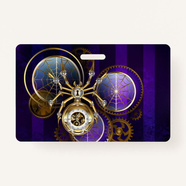 Steampunk Spider on Purple Background ID Badge (Front)