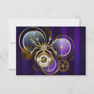 Steampunk Spider on Purple Background Invitation