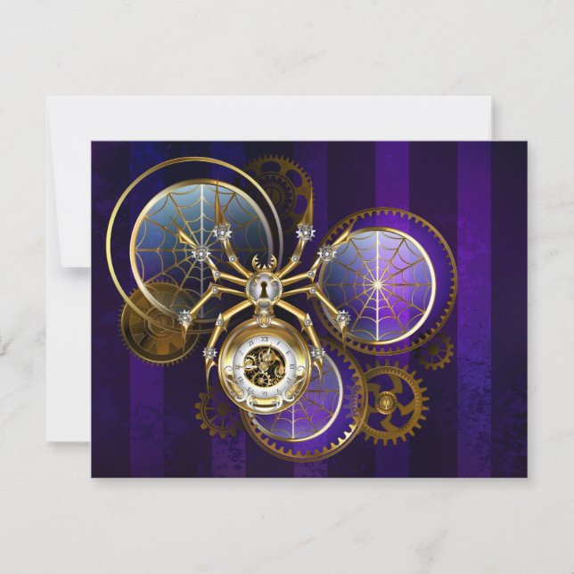 Steampunk Spider on Purple Background Invitation (Front)
