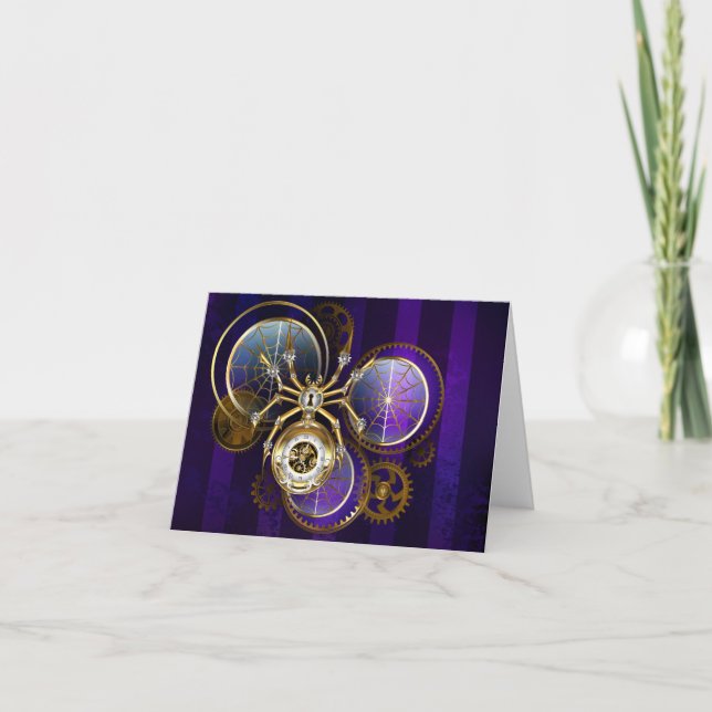 Steampunk Spider on Purple Background Invitation (Front)