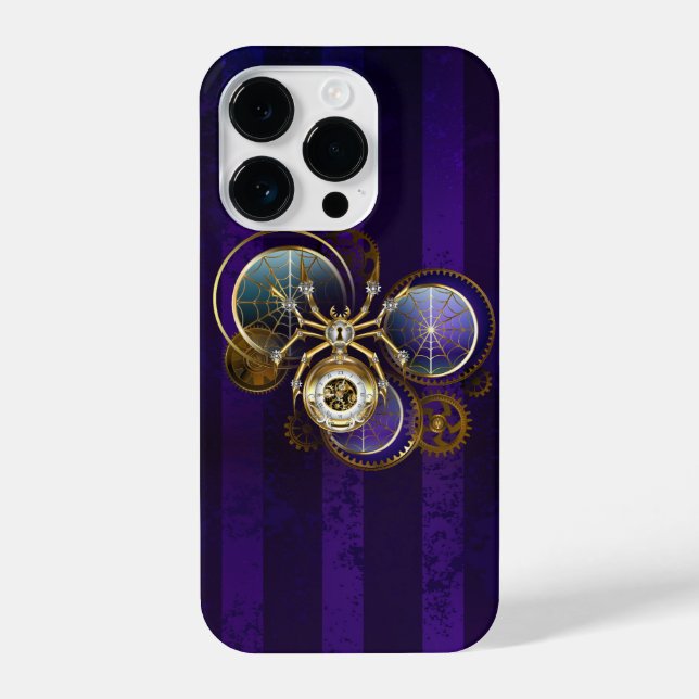 Steampunk Spider on Purple Background iPhone Case (Back)