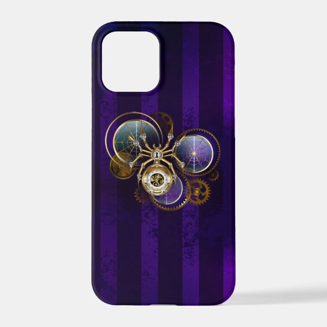 Steampunk Spider on Purple Background iPhone Case (Back)
