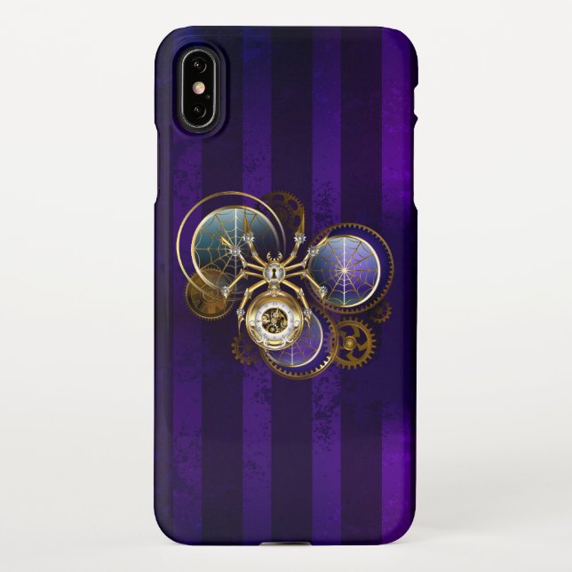 Steampunk Spider on Purple Background iPhone Case (Back)