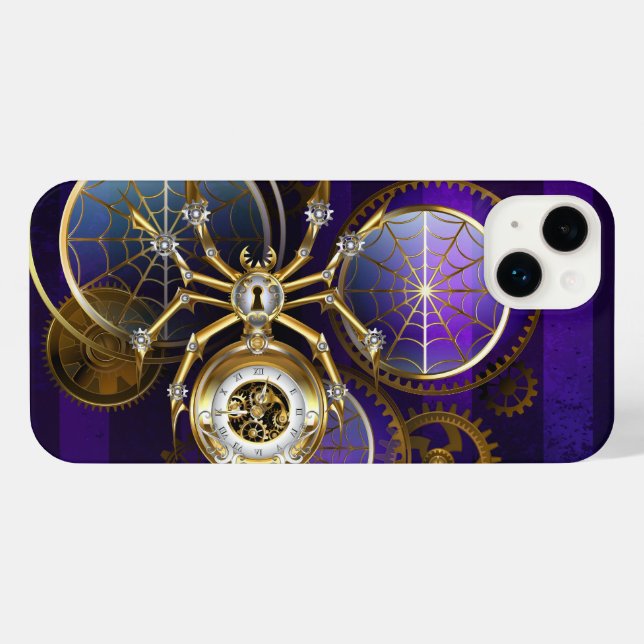 Steampunk Spider on Purple Background iPhone Case (Back Horizontal)