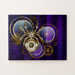 Steampunk Spider on Purple Background Jigsaw Puzzle